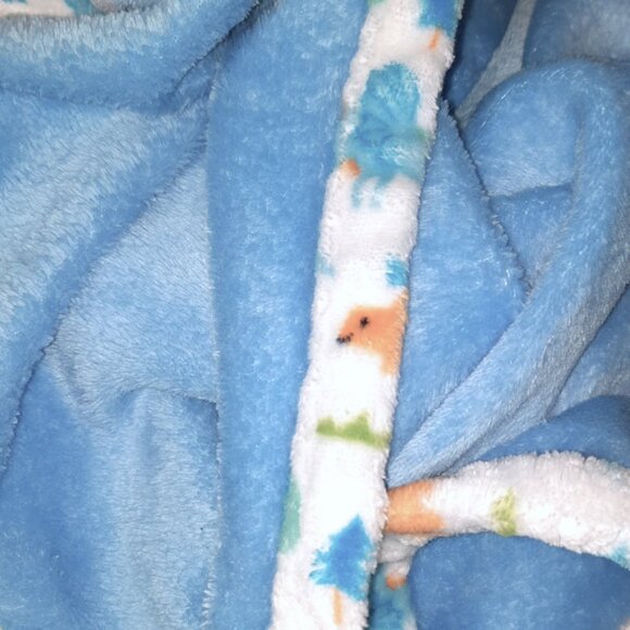 2020 Le Bebe Favorite Dinosaur Trim Baby Blue Security Lovey Blanket 29" X 38" - Picture 5 of 6